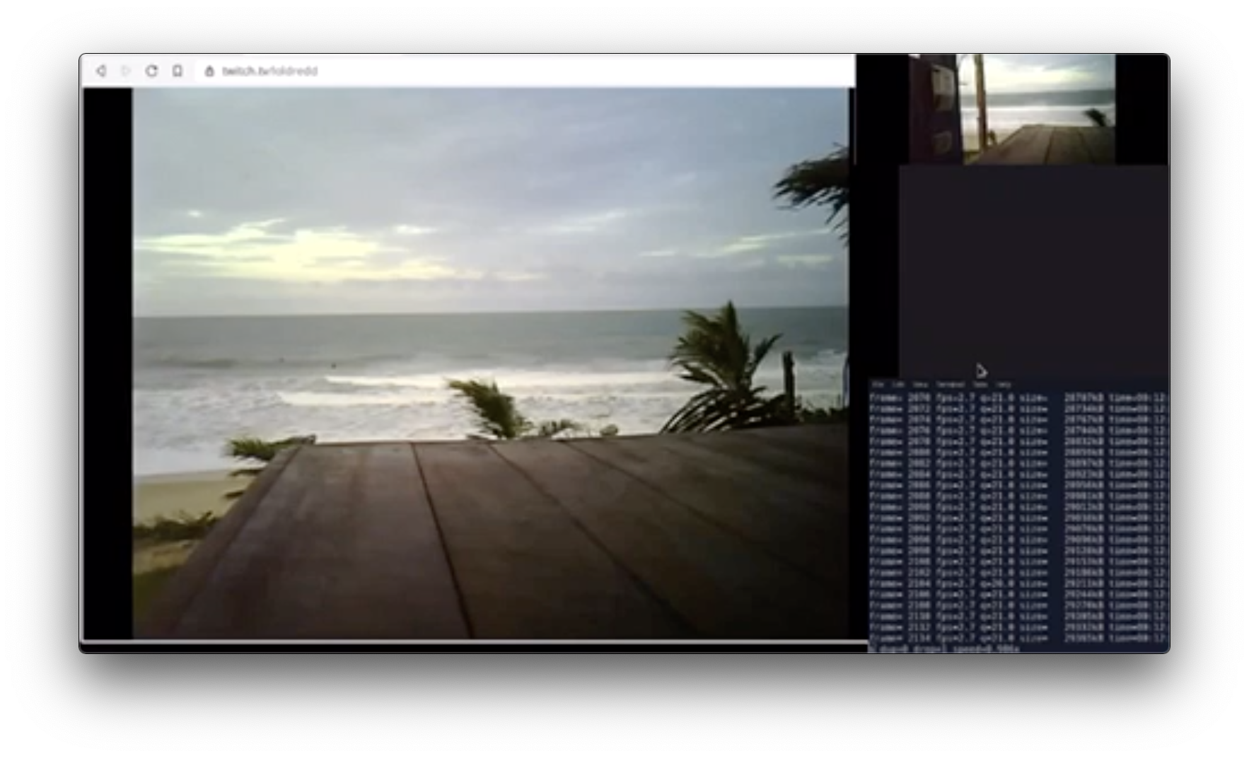 Print da câmera transmitindo da praia para a twitch.tv